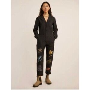 Roark Women Black The Wild Botanical Graphic Cotton Canvas Jumpsuit‎ Size S